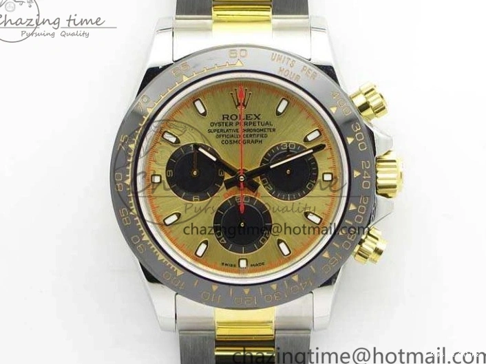 1230 FlexibleFit Daytona SS YG Ceramic Bezel JH Best Edition Gold Dial On SS YG Bracelet A 3528